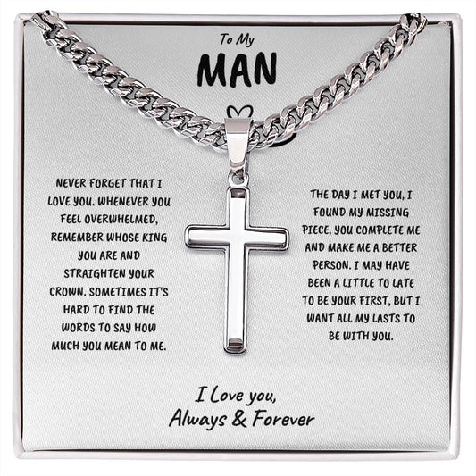 To My Man | Artisan Cross necklace with Cuban chain